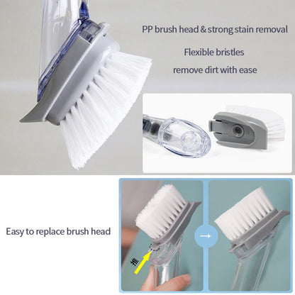 2 In 1 Kitchen Cleaning Brush Long Handle Pot Dish Sponge Dishwashing Scrubber Liquid Soap Dispenser Removable Cleaner Wash Wipe