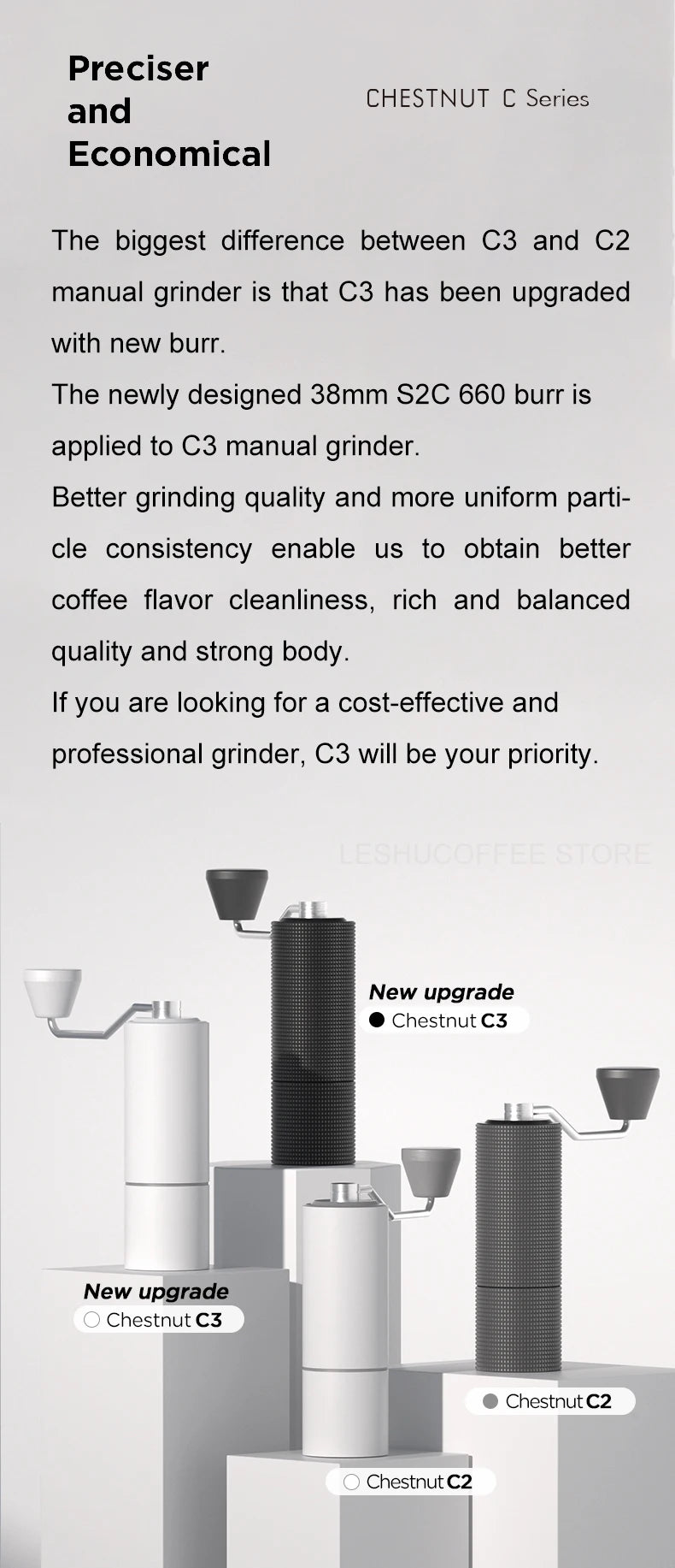TIMEMORE Chestnut C3 Manual Coffee Grinder Portable Pour over Espresso Grinder S2C Burr Inside Hand Grinder With Double Bearing