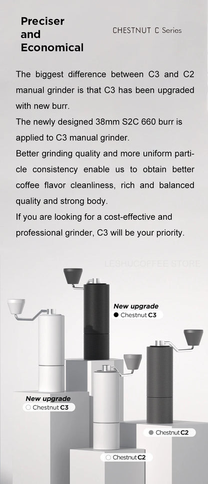 TIMEMORE Chestnut C3 Manual Coffee Grinder Portable Pour over Espresso Grinder S2C Burr Inside Hand Grinder With Double Bearing