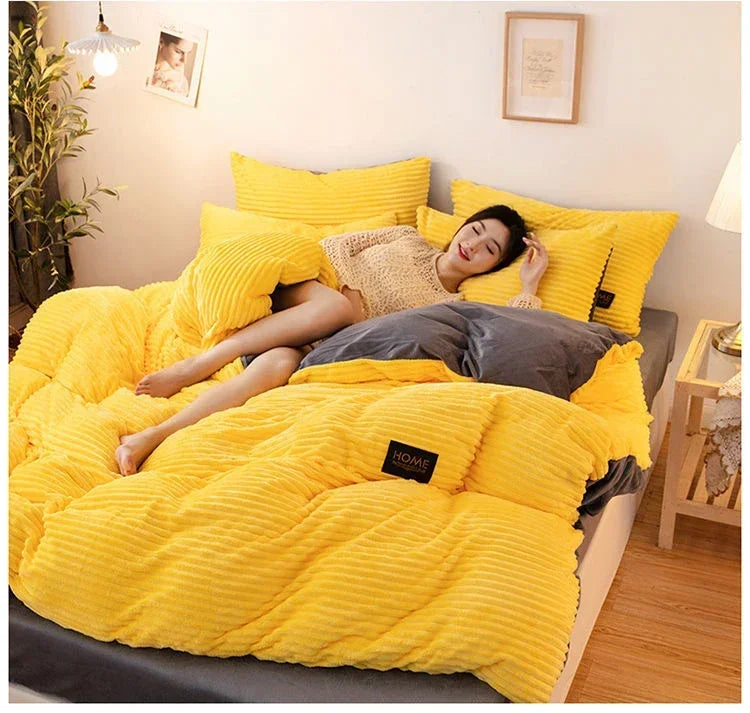 Soft Warm Plush Duvet Cover Winter 220x240 Velvet Fleece Couple Quilt Cover Double Bed Luxury Bedding Set Queen King Size
