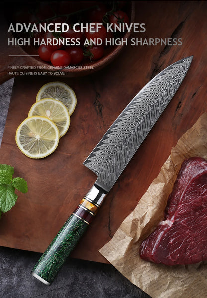 XITUO Luxury Damascus Kitchen Knife Set Japan Chef Santoku Knife Cleaver Paring Bread Knife Featured Resin Synthesis Handle