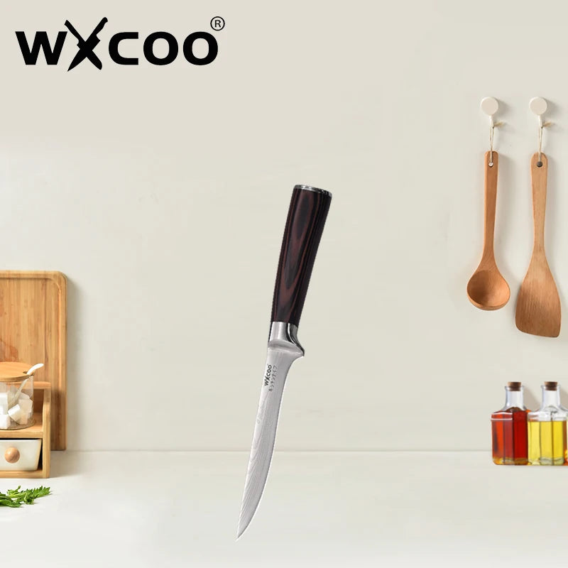 WXCOO Santoku Knife Set Japanese Butcher Carving Bread Fruit Meat Cleaver Boning High Carbon Steel Kitchen Knives