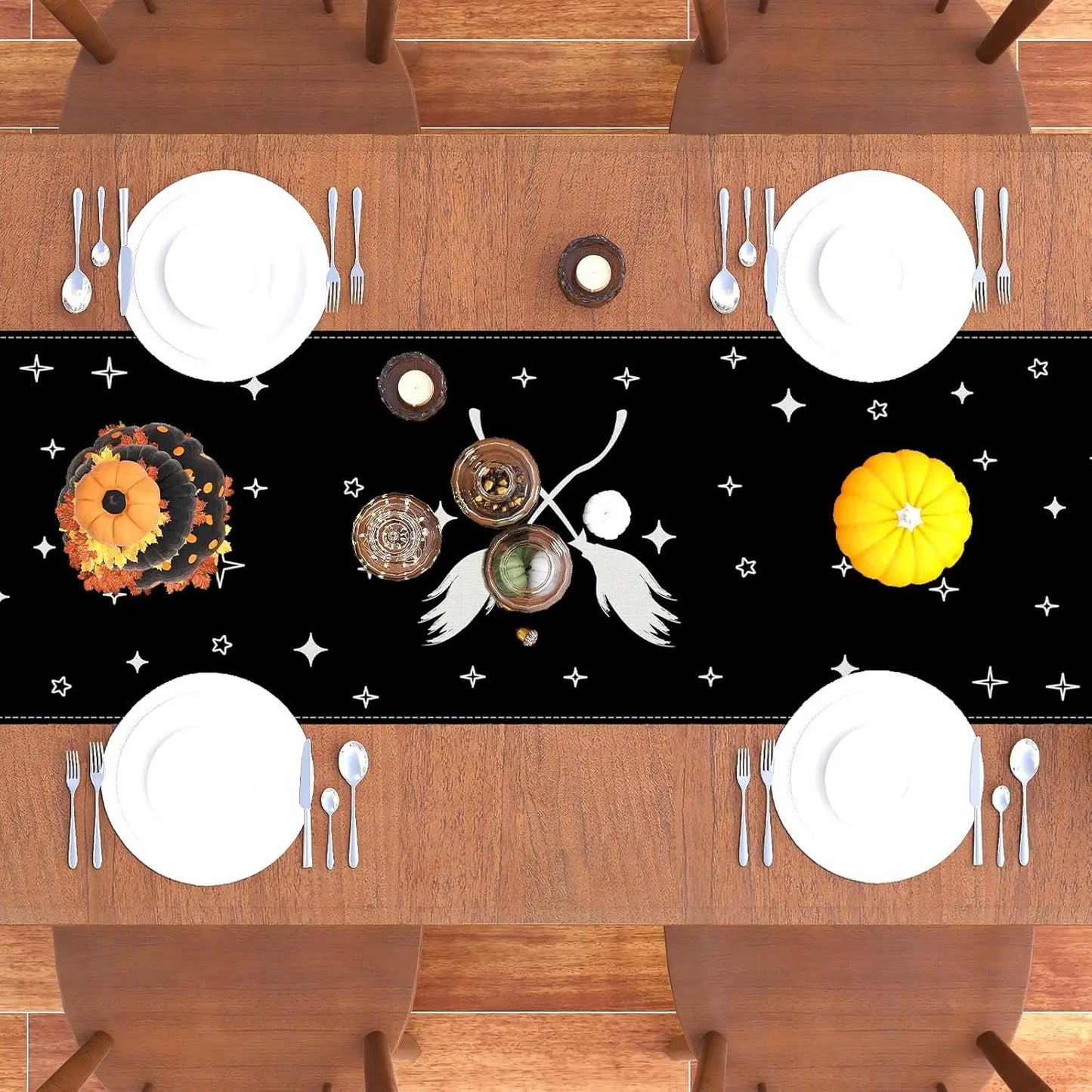 Halloween Hocus Pocus Black Linen Table Runner Sanderson Sisters Amuck Decor Kitchen Dining Table Deocor Halloween Decorations