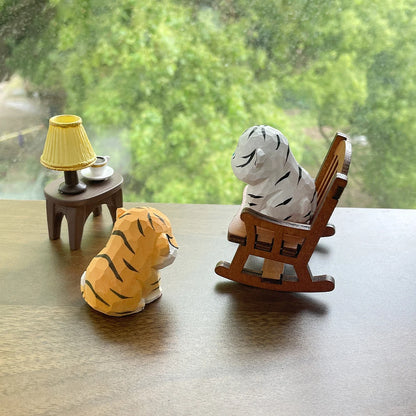 Cute Handmade Decorative Wooden Tiger Figurine Mini Animal Ornament Statue Carving Home Room Desktop accessories Decor Gift