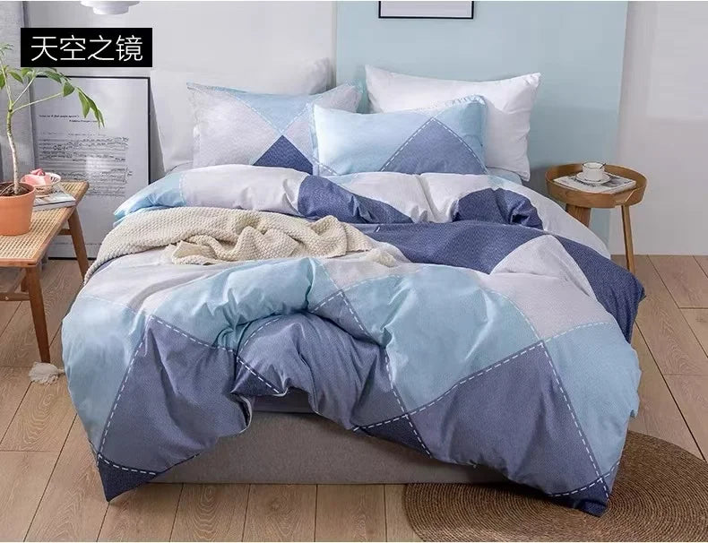 Geometry printed flat bed sheet set couple 2 people super cozy luxury double bed bedsheet single double queen king size