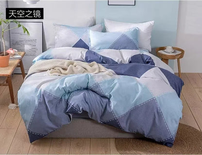 Geometry printed flat bed sheet set couple 2 people super cozy luxury double bed bedsheet single double queen king size