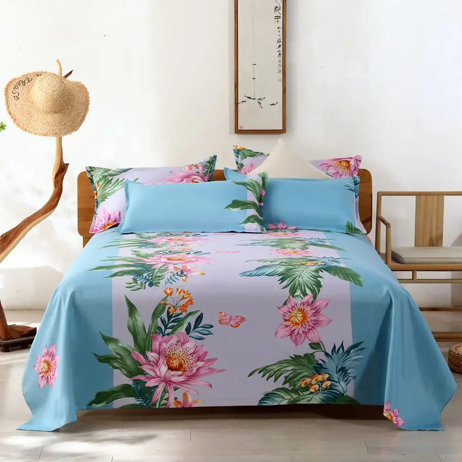 3pcs/Set Home Textile Bed Sheet Set with Pillowcases Cotton Material Lovers Home Room Bedding Flat Sheet Bed Sheet Set