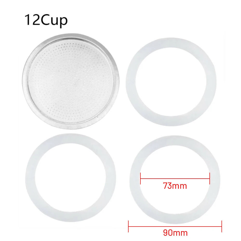 Seal Silicone Ring Gaskets And Aluminum Filters Replacement Kit For Kitchen Moka Pot Espresso Coffee Makers Accessories