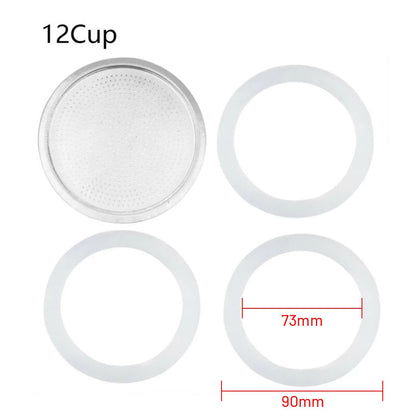 Seal Silicone Ring Gaskets And Aluminum Filters Replacement Kit For Kitchen Moka Pot Espresso Coffee Makers Accessories