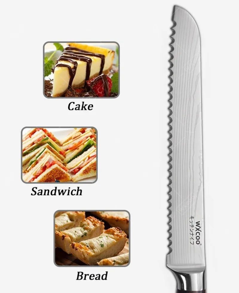 WXCOO Santoku Knife Set Japanese Butcher Carving Bread Fruit Meat Cleaver Boning High Carbon Steel Kitchen Knives