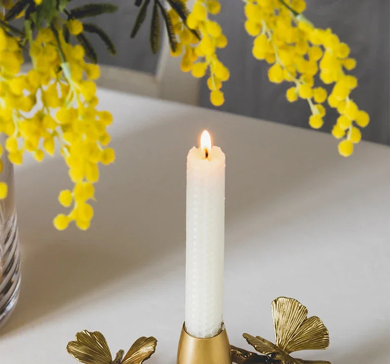 Golden metal brass candle holder, ginkgo leaves, European style, ancient desktop crafts, home decoration candle holders
