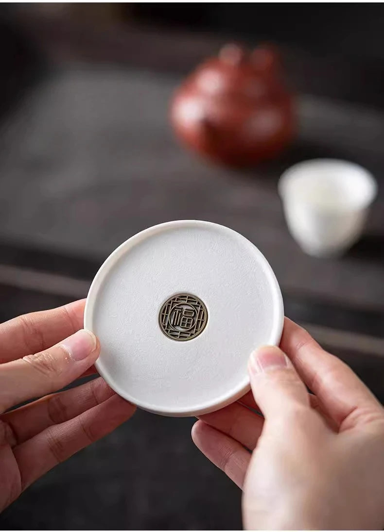 Sandalwood Handle Tea Strainer Black and White Tea Filter Ceramic Filter Tea Ceremony Accessories Teaset Supplies