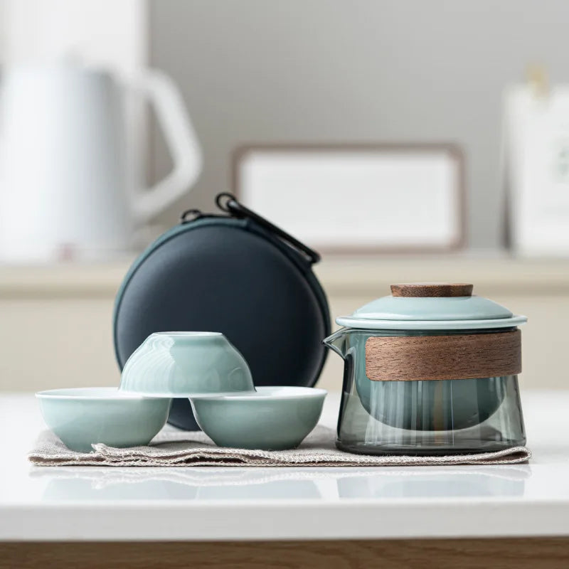 Teapot and Tea Cup Set Kit Household Tea Making Travel Tea Set Outdoor Portable Bag Chinese Tea Set Supplies 1 Bowl 3 Cup