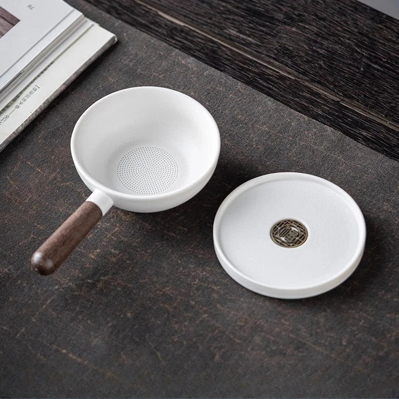 Sandalwood Handle Tea Strainer Black and White Tea Filter Ceramic Filter Tea Ceremony Accessories Teaset Supplies