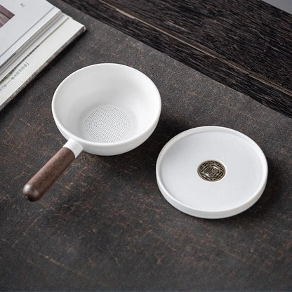 Sandalwood Handle Tea Strainer Black and White Tea Filter Ceramic Filter Tea Ceremony Accessories Teaset Supplies