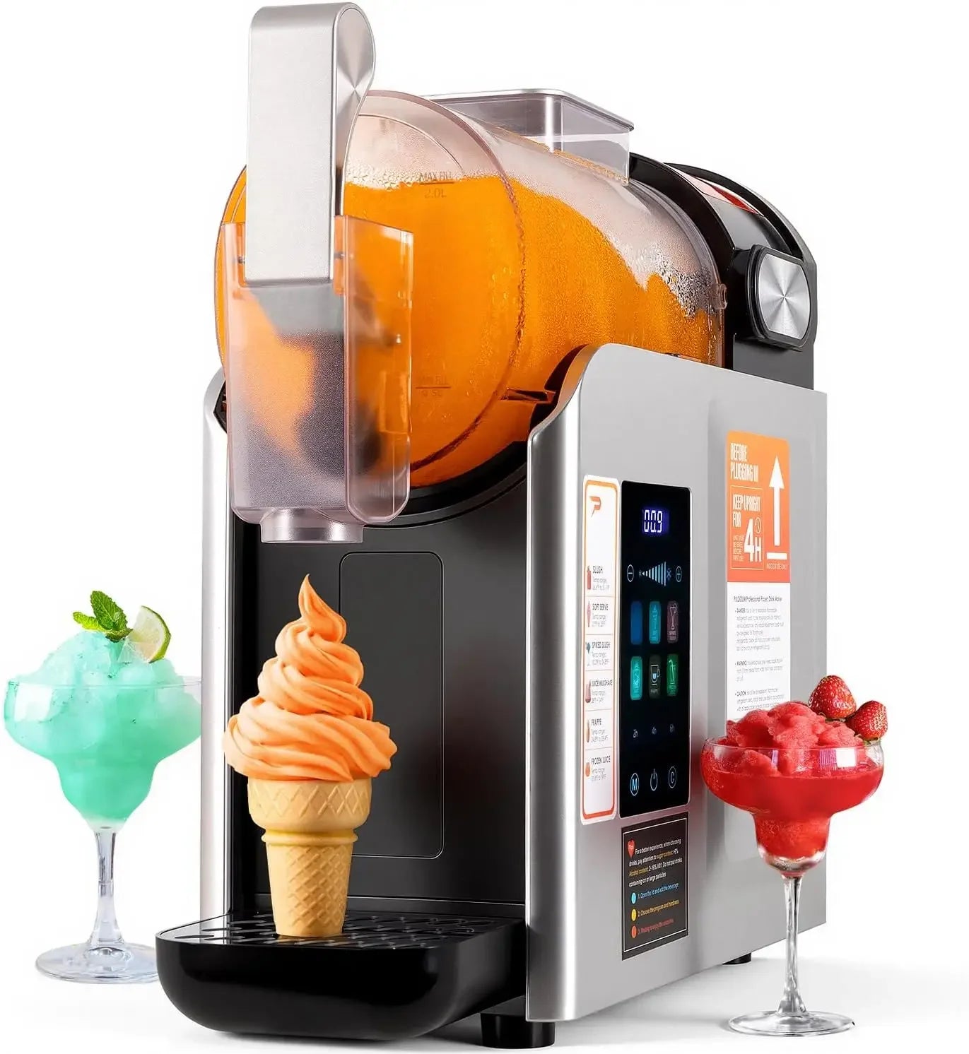 New Upgrade Smart 6 Presets Slushie Machine for Home & Soft Serve Ice Cream Machine, 68oz Color Touch Screen Slushy Machine for