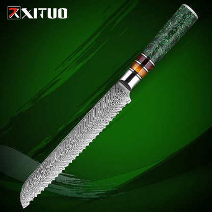 XITUO Luxury Damascus Kitchen Knife Set Japan Chef Santoku Knife Cleaver Paring Bread Knife Featured Resin Synthesis Handle