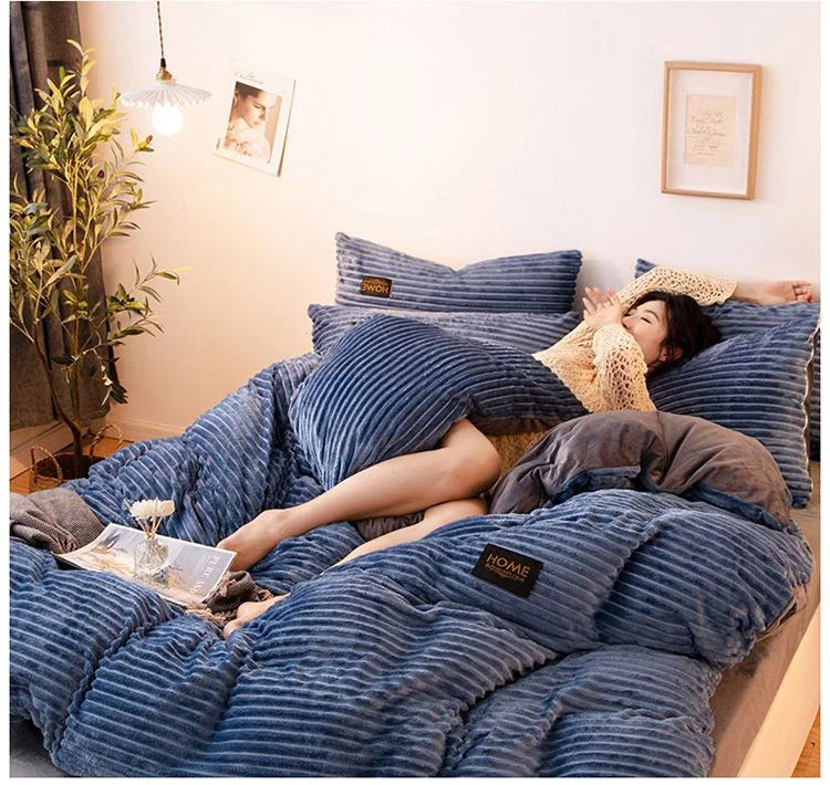 Soft Warm Plush Duvet Cover Winter 220x240 Velvet Fleece Couple Quilt Cover Double Bed Luxury Bedding Set Queen King Size
