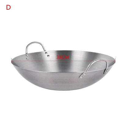 Stainless Steel Double Ear Chef Fry Wok Gas Cooker Traditional Handmade Pot Non Coating Woks