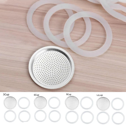 Seal Silicone Ring Gaskets And Aluminum Filters Replacement Kit For Kitchen Moka Pot Espresso Coffee Makers Accessories