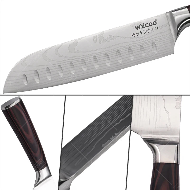 WXCOO Santoku Knife Set Japanese Butcher Carving Bread Fruit Meat Cleaver Boning High Carbon Steel Kitchen Knives