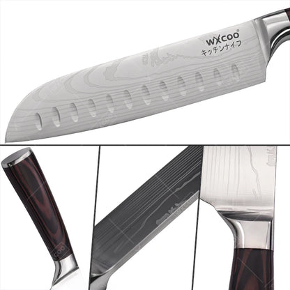 WXCOO Santoku Knife Set Japanese Butcher Carving Bread Fruit Meat Cleaver Boning High Carbon Steel Kitchen Knives