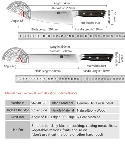 XINZUO 1-5PCS Stainless Steel Knives Set GERMANY 1.4116 Steel Chef Bread Utility Santoku Petty Knives Cooking Tools Ebony Handle
