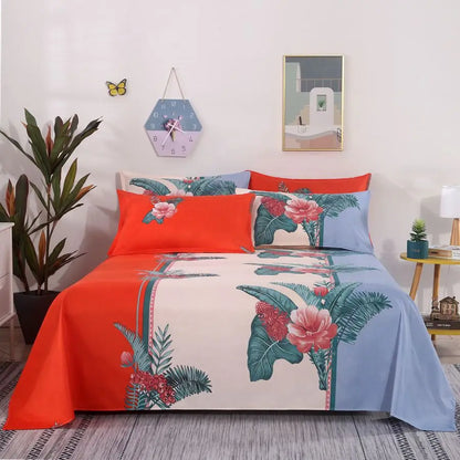 3pcs/Set Home Textile Bed Sheet Set with Pillowcases Cotton Material Lovers Home Room Bedding Flat Sheet Bed Sheet Set