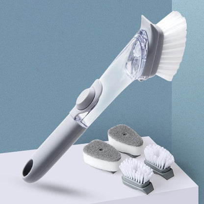 2 In 1 Kitchen Cleaning Brush Long Handle Pot Dish Sponge Dishwashing Scrubber Liquid Soap Dispenser Removable Cleaner Wash Wipe