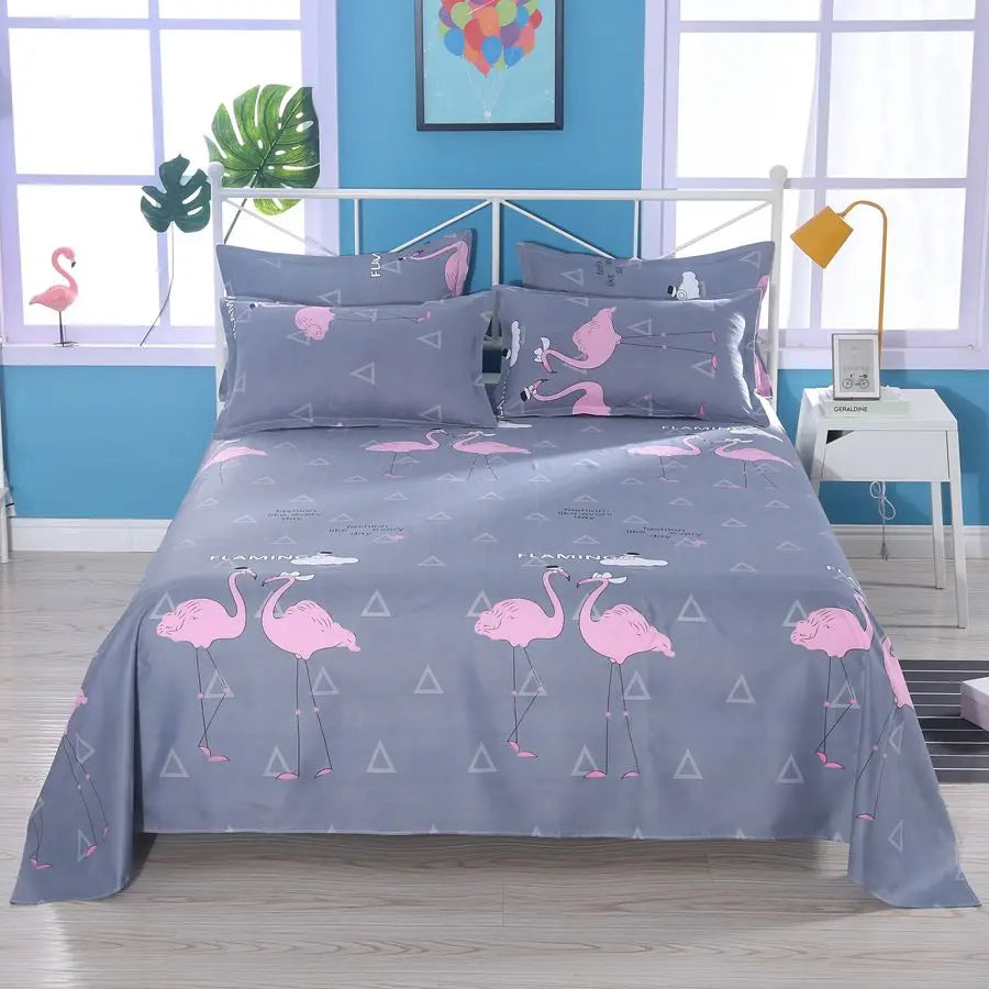 3pcs/Set Home Textile Bed Sheet Set with Pillowcases Cotton Material Lovers Home Room Bedding Flat Sheet Bed Sheet Set