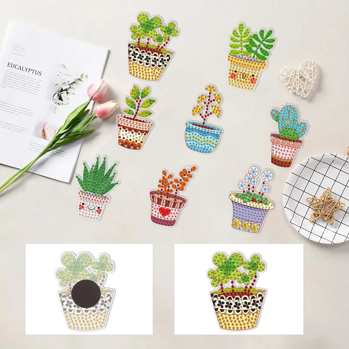 8pcs/Set Diamond Painting Magnets for Refrigerator Diamond Art Fridge Magnets for Adults Diamond Art Refrigerator Magnets Kits