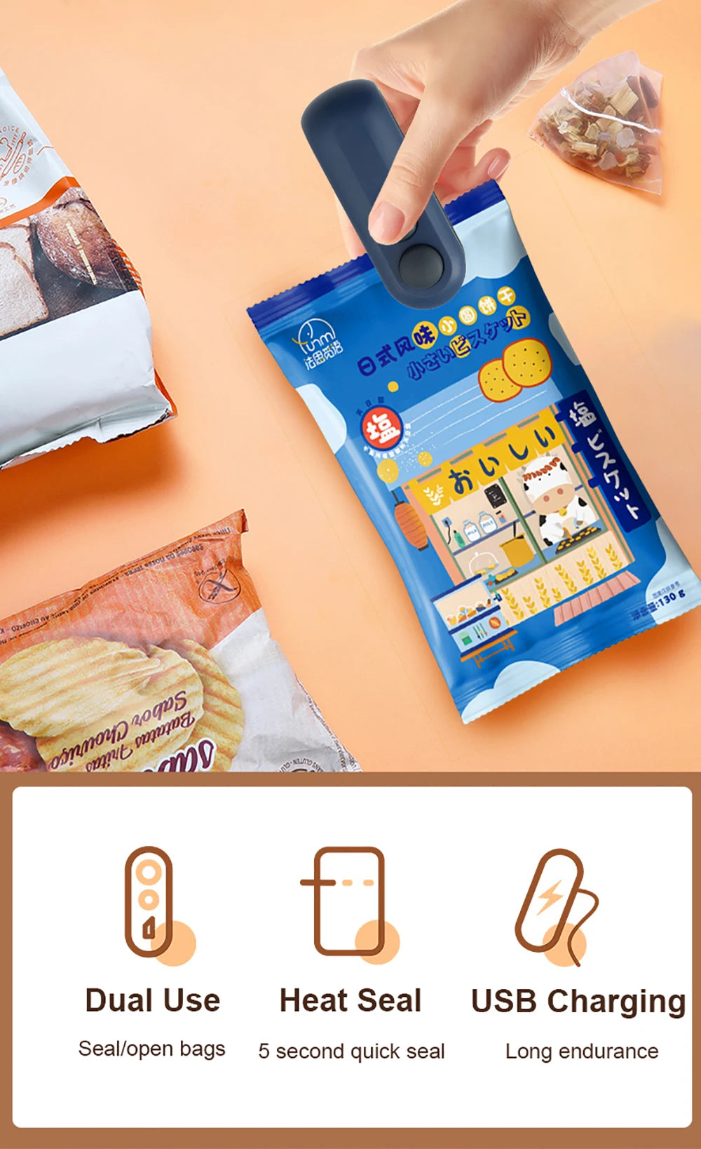 Mini Heat Bag Sealing Machine Portable Plastic Bags Packing Sealer for Snacks Home Handheld Sealer Food Packaging Heat Sealer
