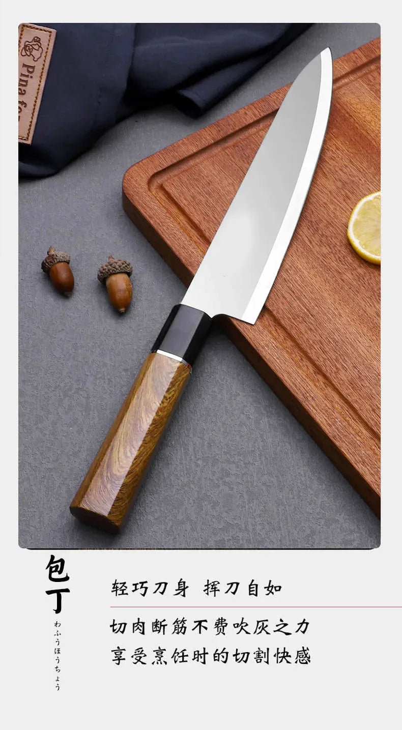 Japanese Chef's Knife Sushi Sashimi Knife Stainless Steel Kitchen Slicing Nakiri Knife 5Cr15 Blade Wood Handle Kitchen Tools