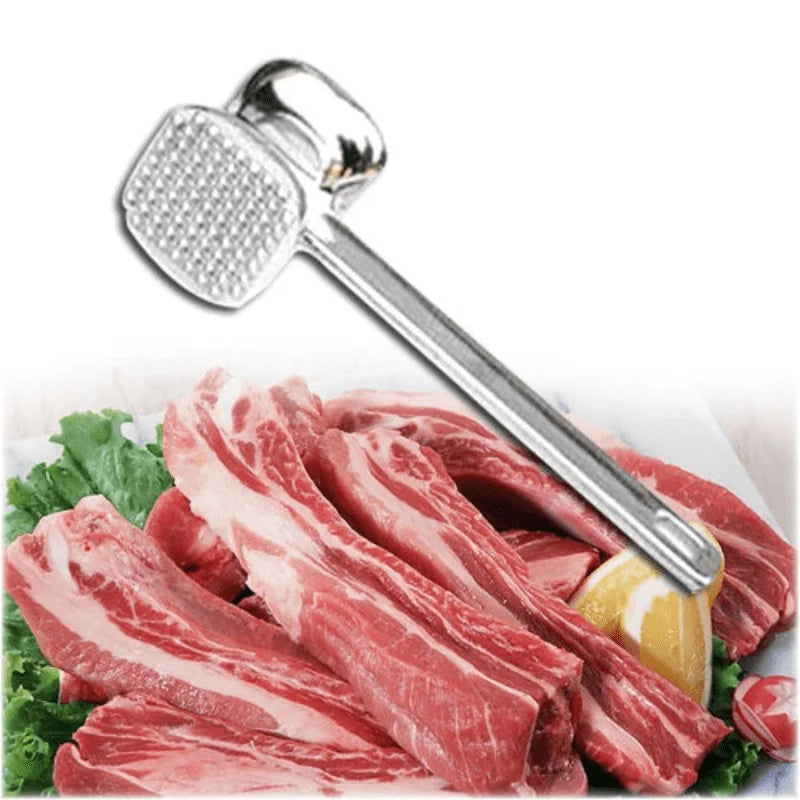 Meat Tenderizer Hammer, Stainless Steel Steak Metal Mallet Kitchen Tool Heavy Duty Durable Double-Sided Meat Tenderizer