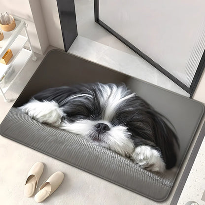 VIKAMA Cute Shih Tzu Doormat, Washable Pet Rug for Bedrooms, Living Rooms, and Entryways, Playful Design Small Dog Bed
