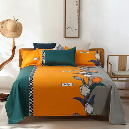 3pcs/Set Home Textile Bed Sheet Set with Pillowcases Cotton Material Lovers Home Room Bedding Flat Sheet Bed Sheet Set