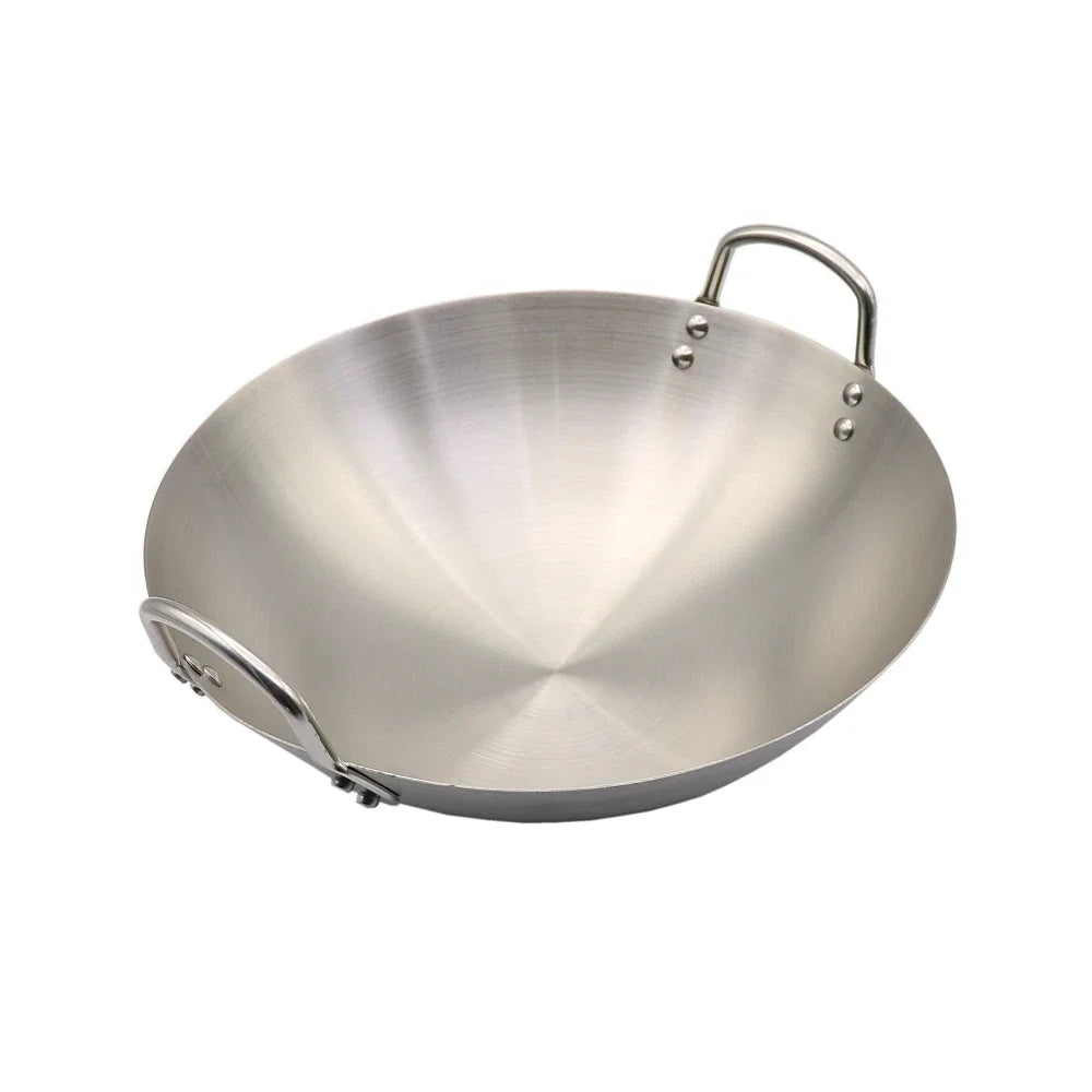 Stainless Steel Double Ear Chef Fry Wok Gas Cooker Traditional Handmade Pot Non Coating Woks