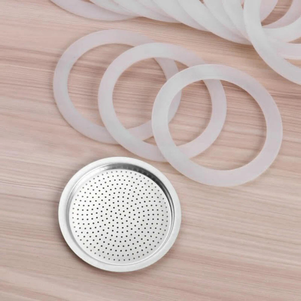 Seal Silicone Ring Gaskets And Aluminum Filters Replacement Kit For Kitchen Moka Pot Espresso Coffee Makers Accessories