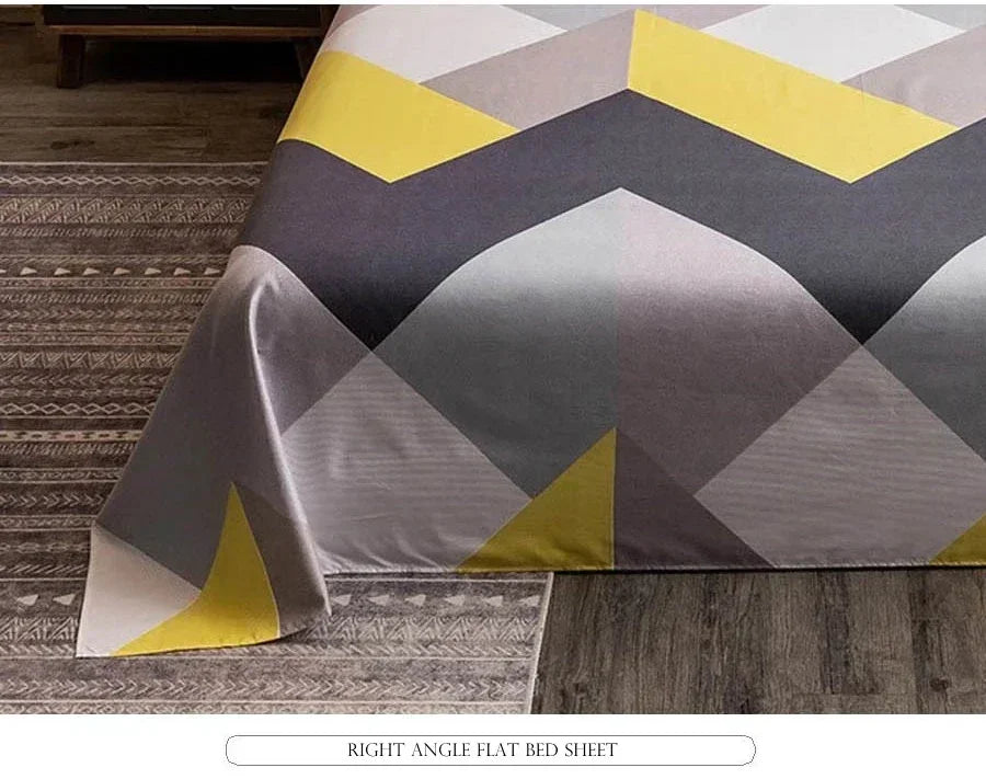 Geometry printed flat bed sheet set couple 2 people super cozy luxury double bed bedsheet single double queen king size