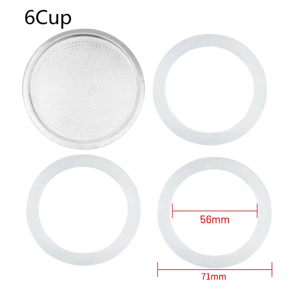 Seal Silicone Ring Gaskets And Aluminum Filters Replacement Kit For Kitchen Moka Pot Espresso Coffee Makers Accessories