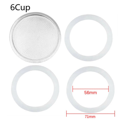 Seal Silicone Ring Gaskets And Aluminum Filters Replacement Kit For Kitchen Moka Pot Espresso Coffee Makers Accessories