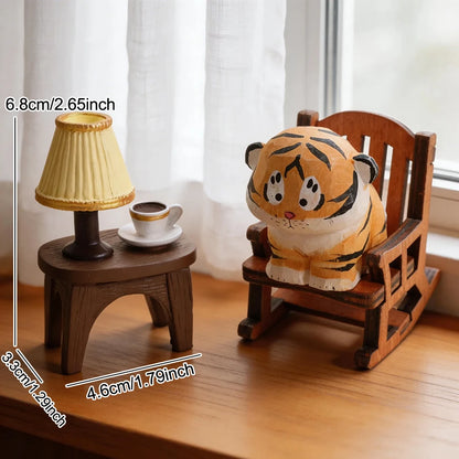 Cute Handmade Decorative Wooden Tiger Figurine Mini Animal Ornament Statue Carving Home Room Desktop accessories Decor Gift
