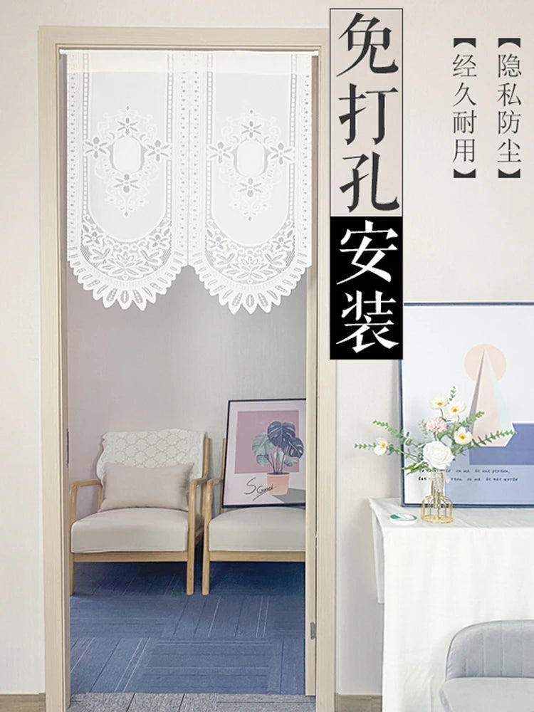 No-Drill Lace Door Curtain Bedroom Living Room Kitchen Partition Semi-Bli Entrance European Sle Fabric Door Curtain