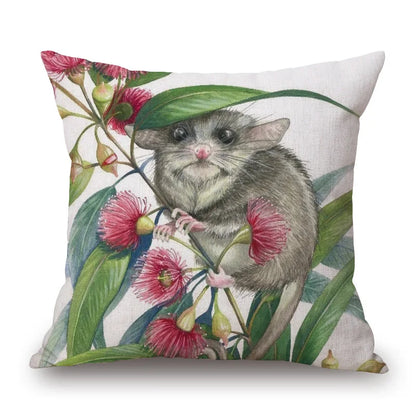Australian Native Local Birds And Plants Cushion Cover Kookaburra Possum Gumleaves Gumnuts Floral Print Pillow Case