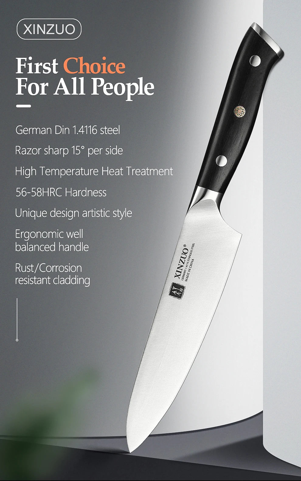 XINZUO 1-5PCS Stainless Steel Knives Set GERMANY 1.4116 Steel Chef Bread Utility Santoku Petty Knives Cooking Tools Ebony Handle