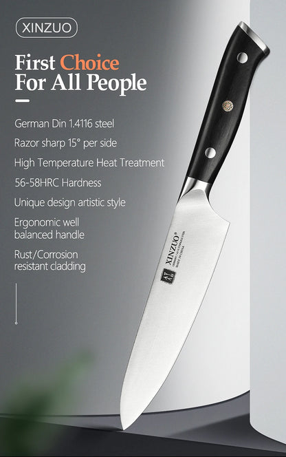 XINZUO 1-5PCS Stainless Steel Knives Set GERMANY 1.4116 Steel Chef Bread Utility Santoku Petty Knives Cooking Tools Ebony Handle