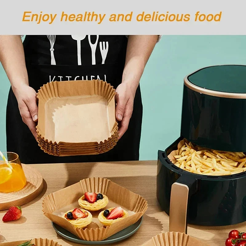 Large 23cm Air Fryer Disposable Paper Liner Non-stick Airfryer Parchment Special Baking Paper for 3-10QT Cooking/Steaming Basket