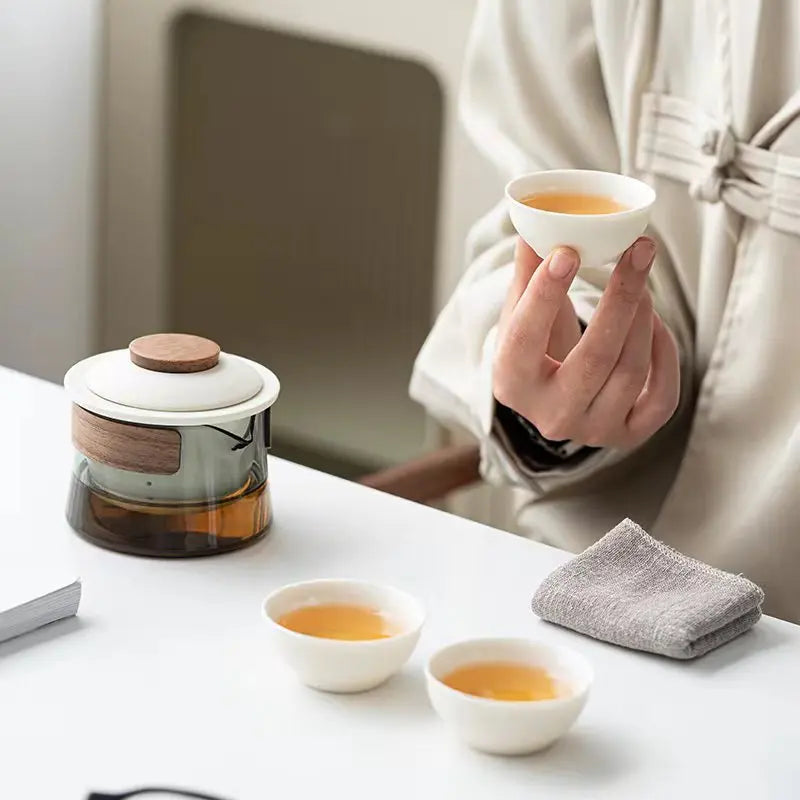Teapot and Tea Cup Set Kit Household Tea Making Travel Tea Set Outdoor Portable Bag Chinese Tea Set Supplies 1 Bowl 3 Cup
