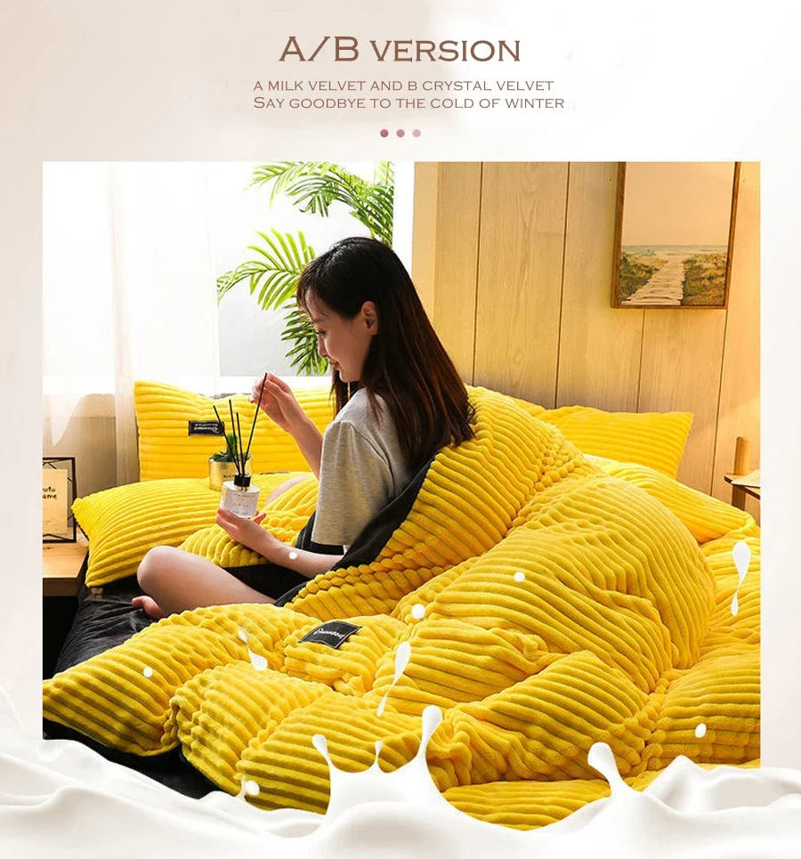 Soft Warm Plush Duvet Cover Winter 220x240 Velvet Fleece Couple Quilt Cover Double Bed Luxury Bedding Set Queen King Size