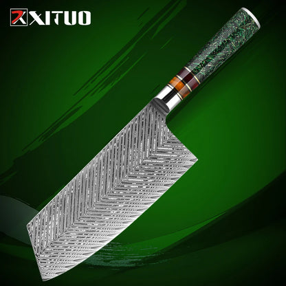 XITUO Luxury Damascus Kitchen Knife Set Japan Chef Santoku Knife Cleaver Paring Bread Knife Featured Resin Synthesis Handle